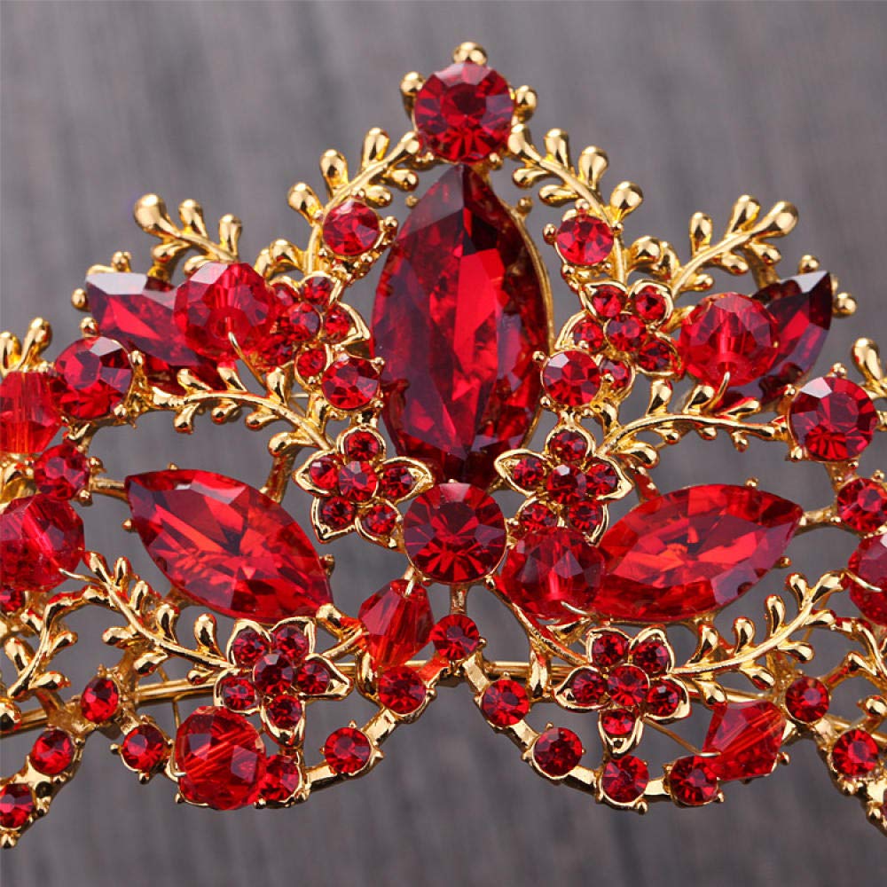 Tiara, stop strasu, ozdoba na głowę dla panny młodej, czerwona kryształ, złoty, prosta, modna ozdoba na wesele, ozdoba do włosów, w stylu vintage, na imprezę, prezent