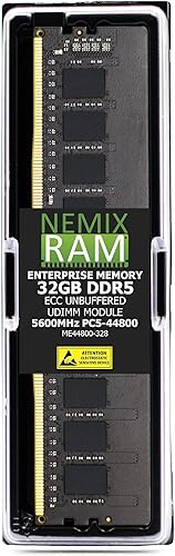 NEMIX RAM 32 GB (1 x 32 GB) DDR5 5600 MHZ PC5-44800 2Rx8 1.1V CL46 288-PIN ECC sin búfer UDIMM memoria de PC de escritorio compatible con GIGABYTE