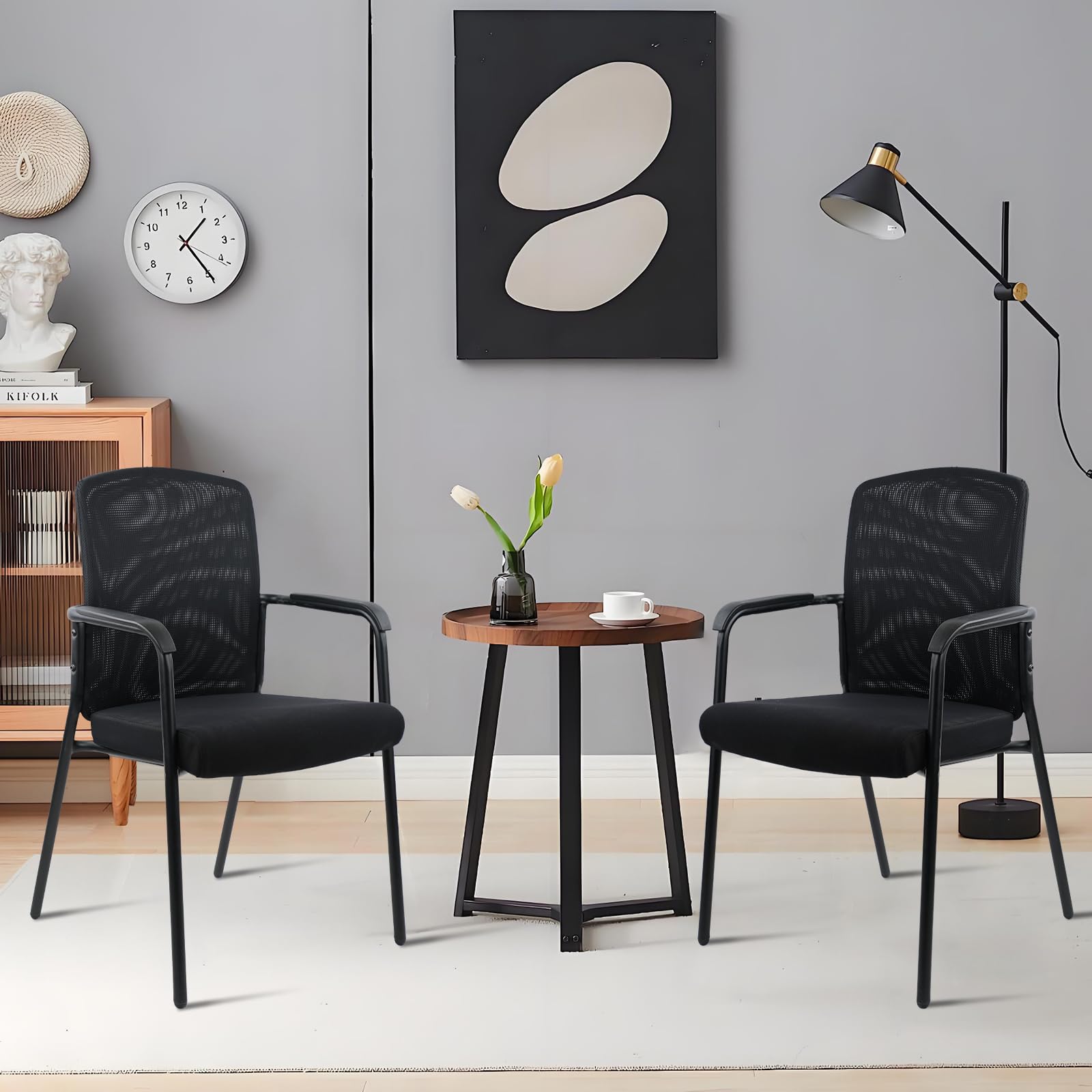 CLATINA Mesh Back Stacking Office Arm Chairs with Upholstered Fabric Seat and Lumber Support, Stackable High Back Guest Chair for Waiting Lobby