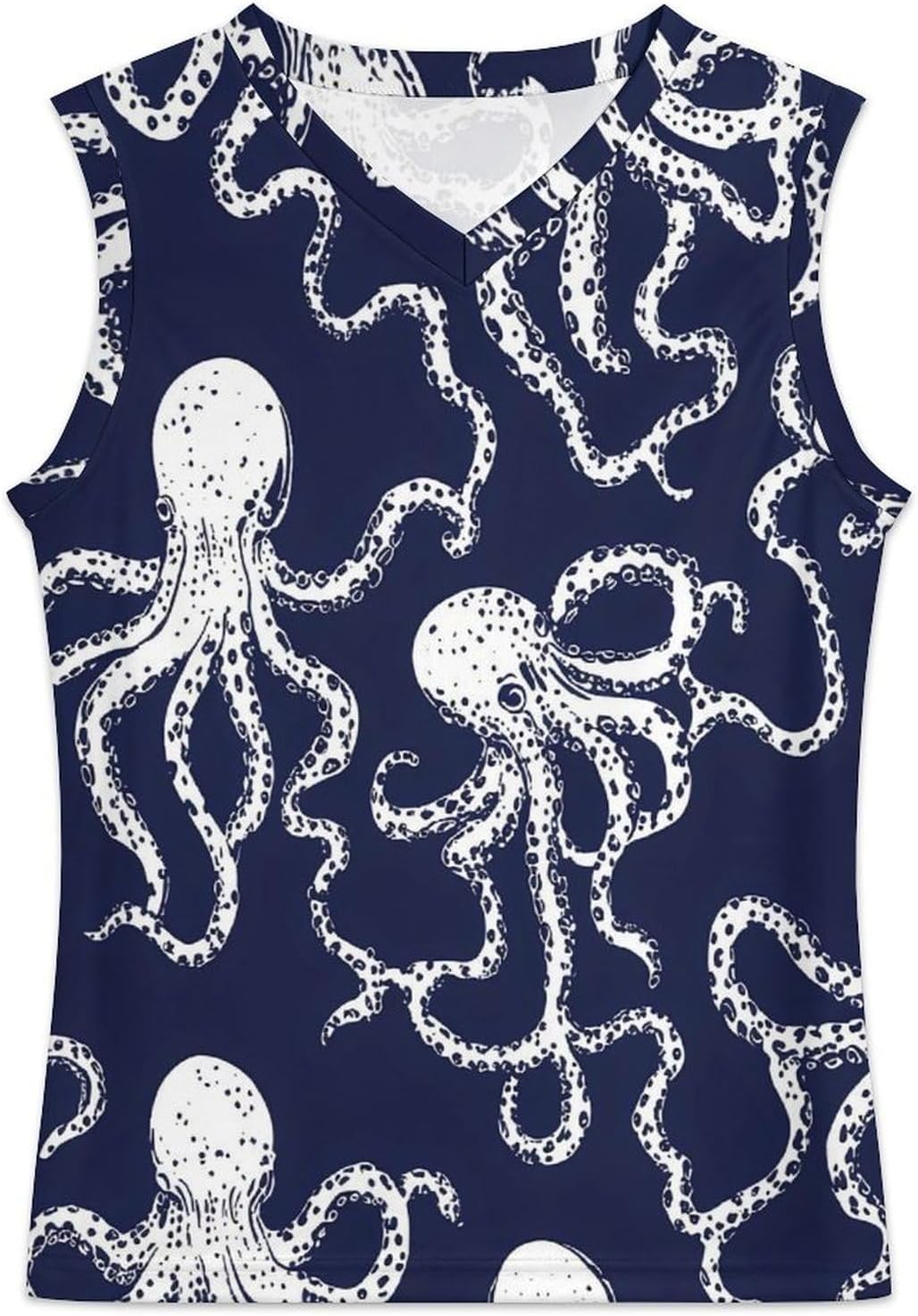 Octopuss Dark Blue Men's V-Neck Basketball Tank Top Sleeveless Workout Tank Shirts Gym Fitness Tees Vest