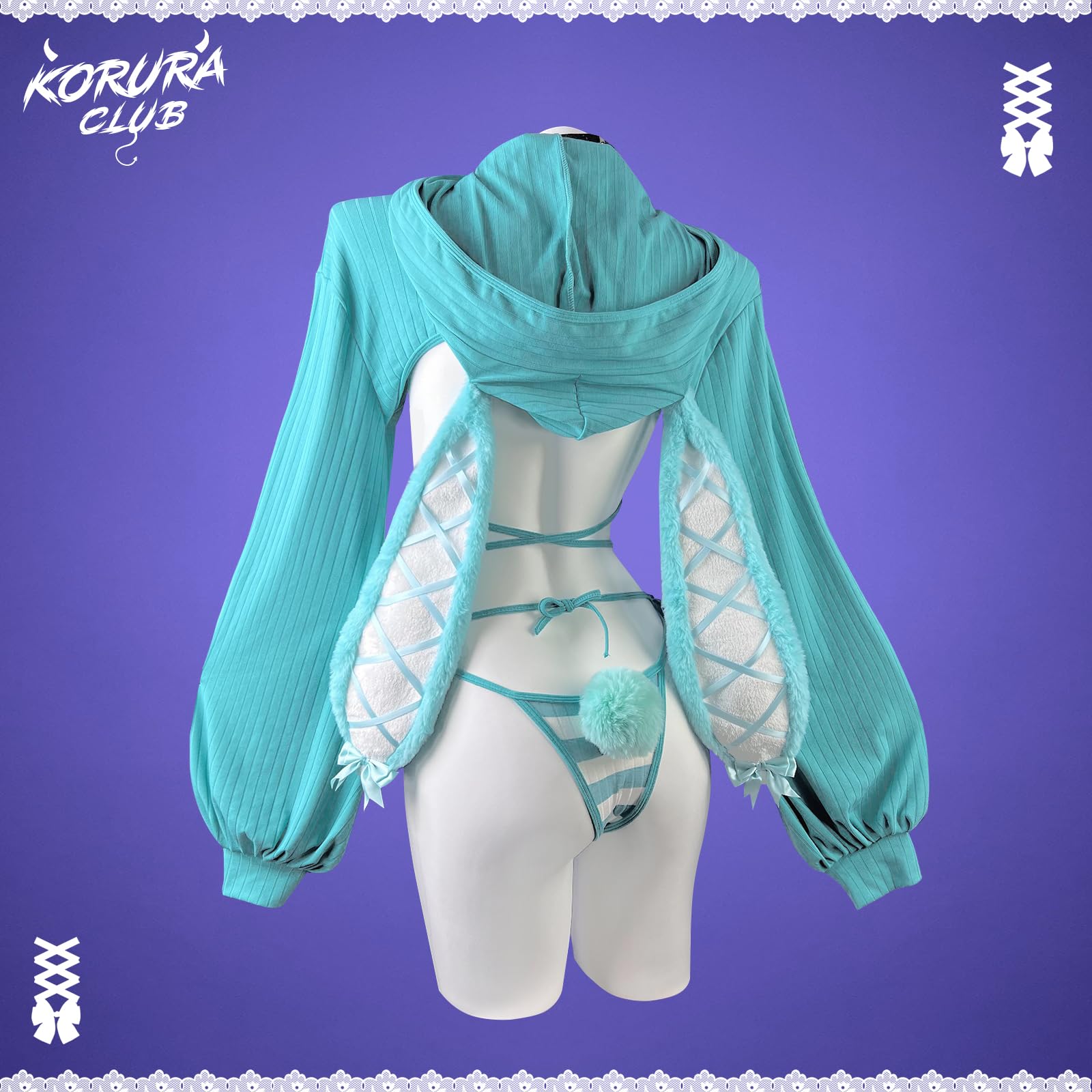 KORURACLUB Cosplay Sexy maid outfit Bunny Outfit cosplay women Animal Costumes Bunny Bodysuit: Blue Stripes Large-X-Large
