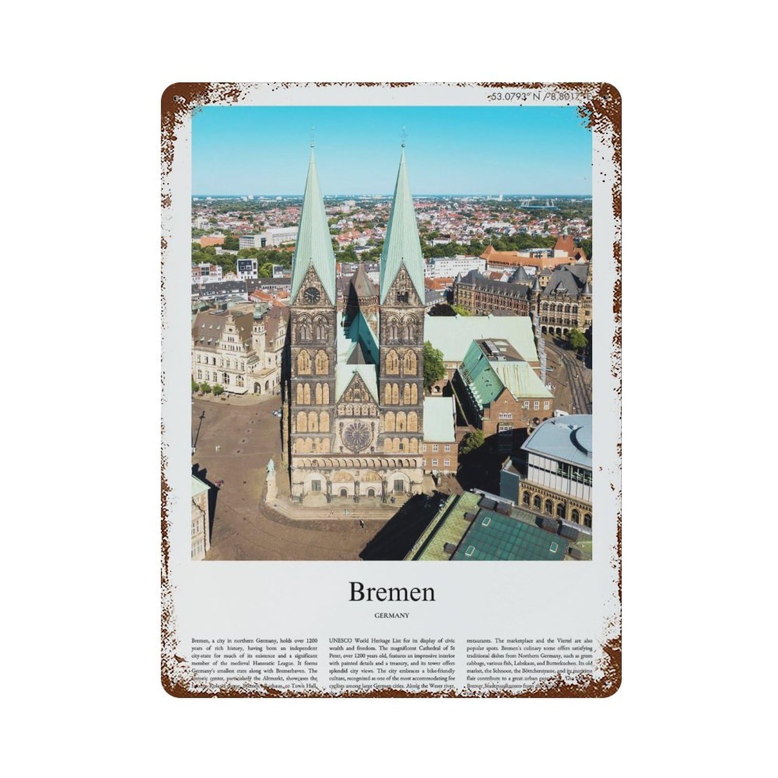 xiaoxiaoshen Bremen Germany City Scenery Wall Decor Art Metal Tin Poster Modern Home Decor Art Home Bar Shop Decorations Vintage Sign 40x30cm