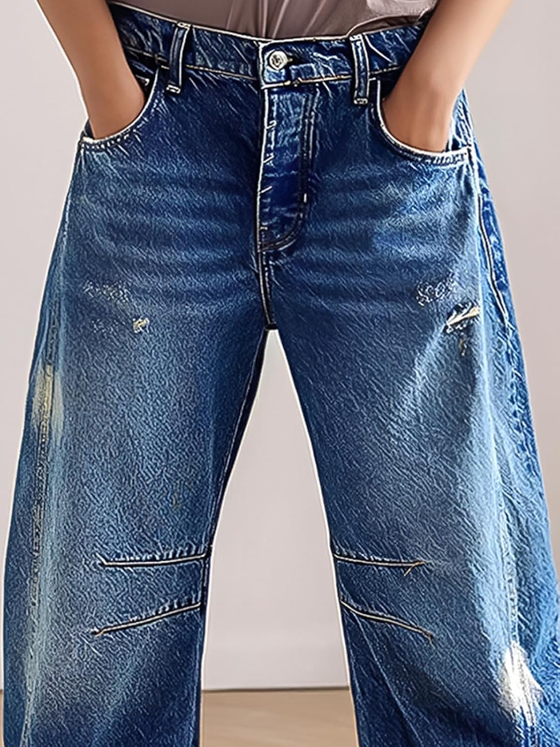 Flamingals Mid Rise Barrel Leg Jeans for Women Baggy Boyfriend Trendy Wash Loose Denim Jeans - Image 3