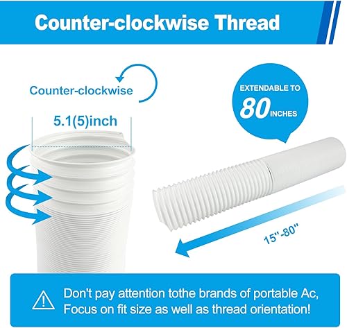 Miniatura 3 de Manguera de aire acondicionado portátil de 5.1 pulgadas de diámetro, ventilación de escape de manguera de CA portátil con rosca antihoraria longitud