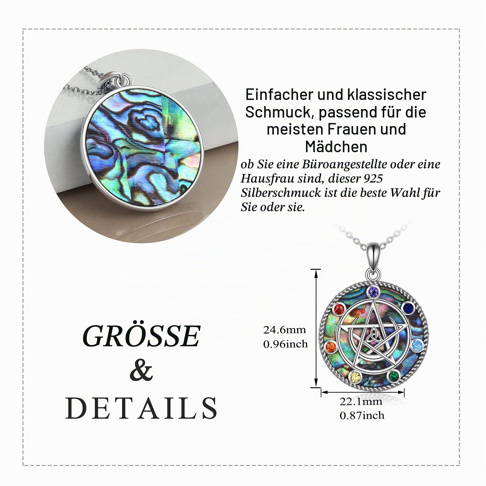 YAFEINI Pentagramm Pentacle Anhänger Halskette 925 Sterling Silber Wiccan Stern Halbmond Halsketten Schmuck für Frauen Männer Geschenke