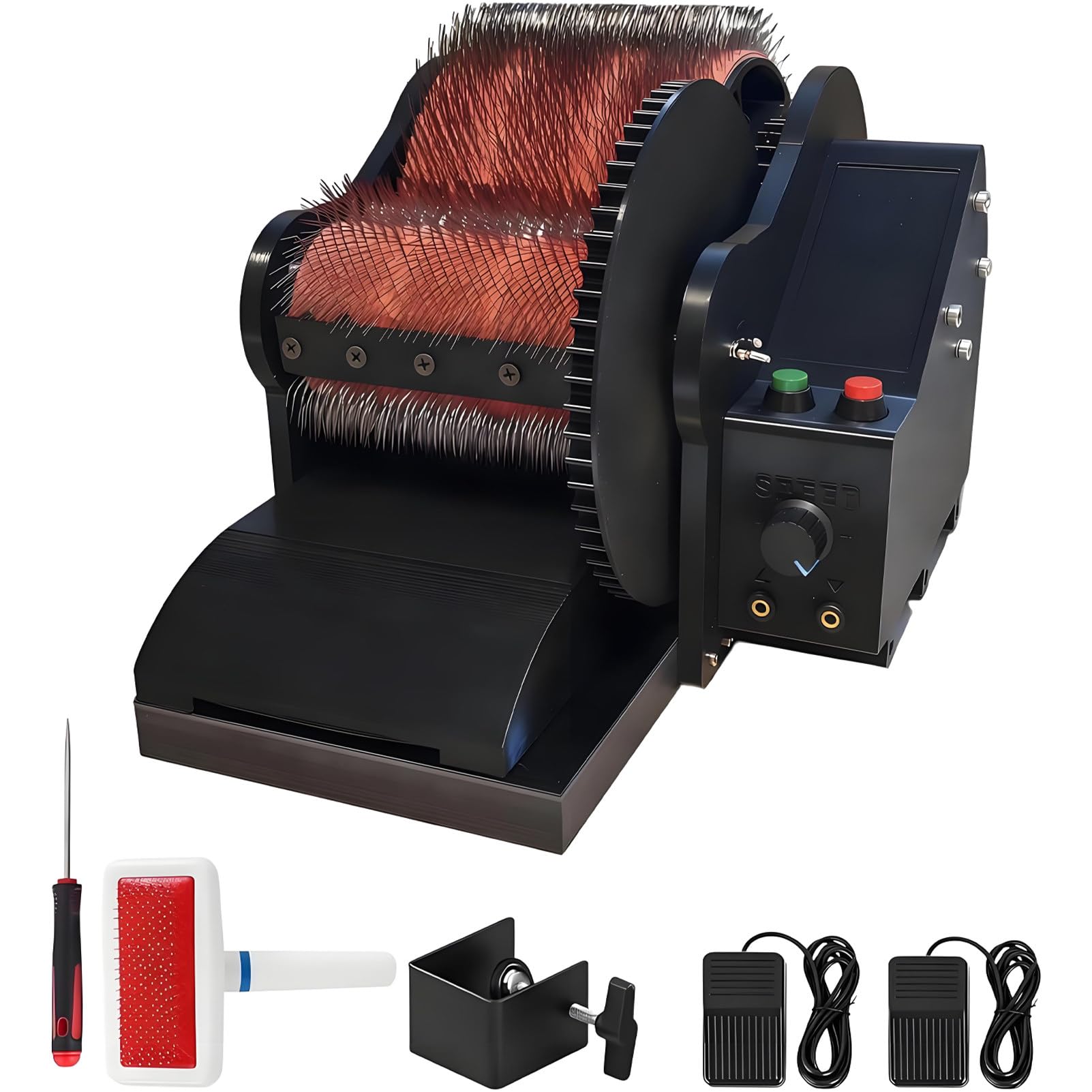 DNEPEI Fast Color Mixing Electric Wool Carding Machine, Drum Carder Removes Fiber Impurities & Blends Evenly – Foot Pedal Use for Spinning, Felting, DIY Craft Felt Projects