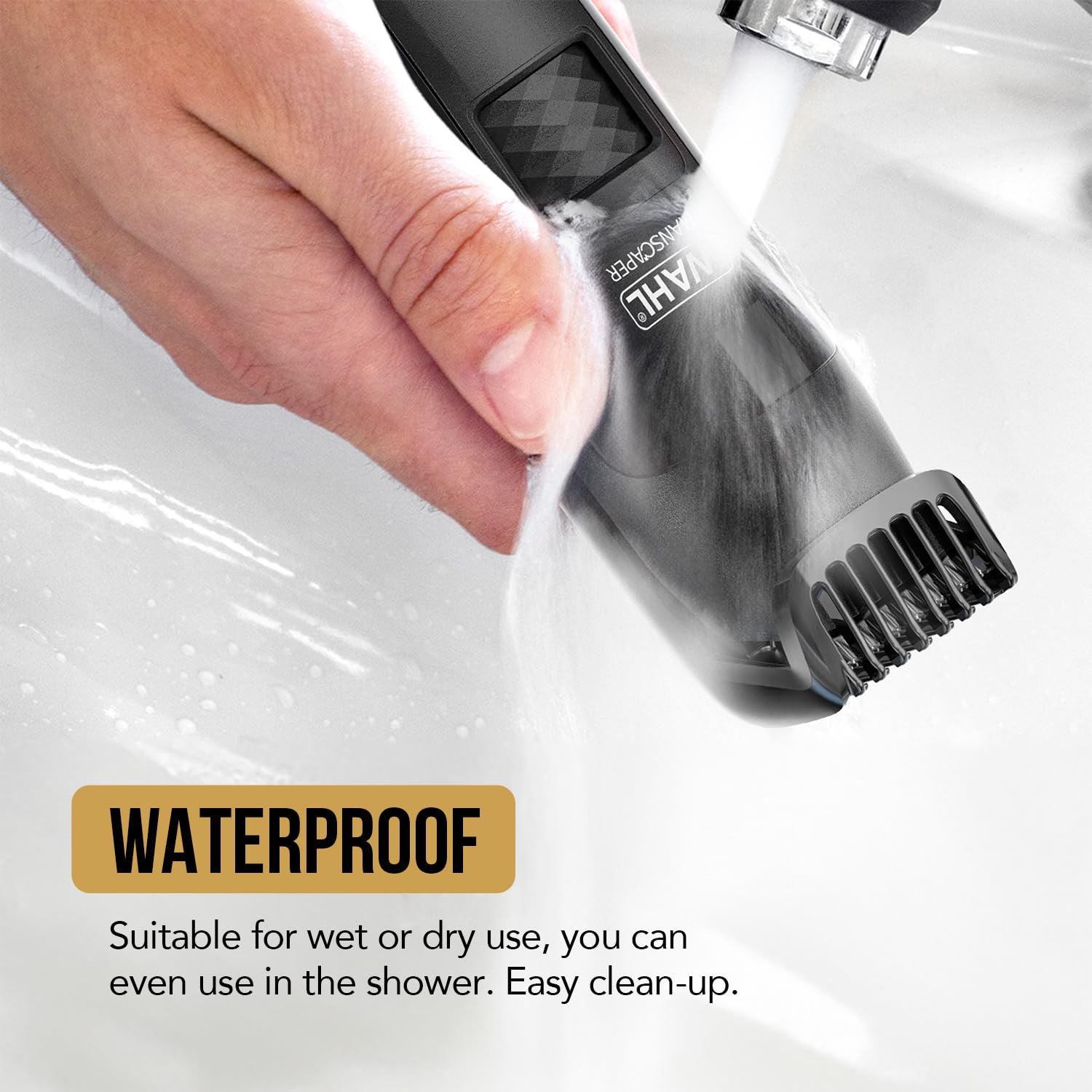WAHL Manscaper Lithium Trimmer Corpo e Parti Intime, completamente impermeabile, uso bagnato/asciutto, tecnologia Smart Trim LED, lame a sfera Safe-Touch, ricaricabile, nero