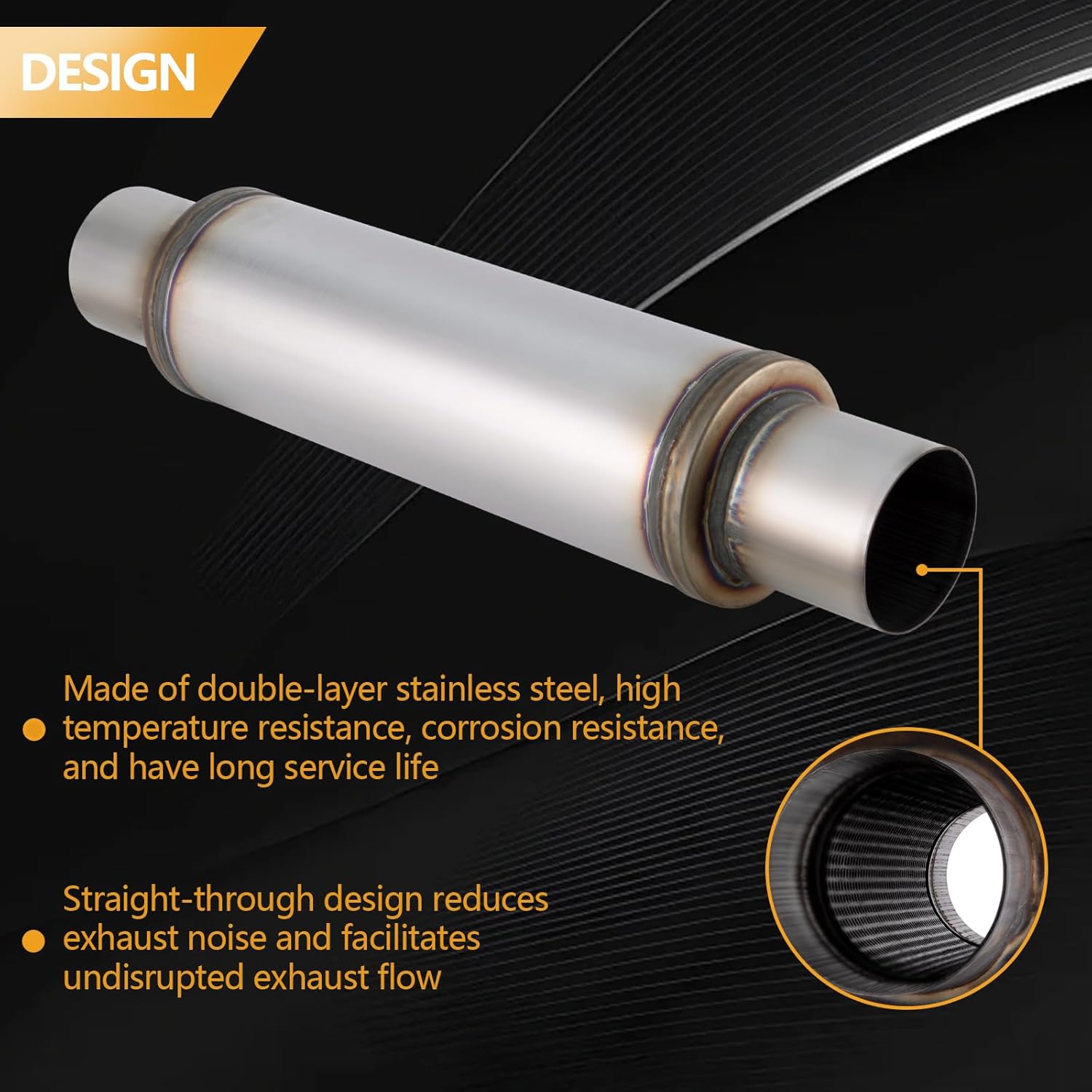 3 Inch Exhaust Muffler, 3" Inlet/Outlet 20" Overall Length Resonator, Stainless Steel Straight Through Design Performance Muffler, 2 PCS