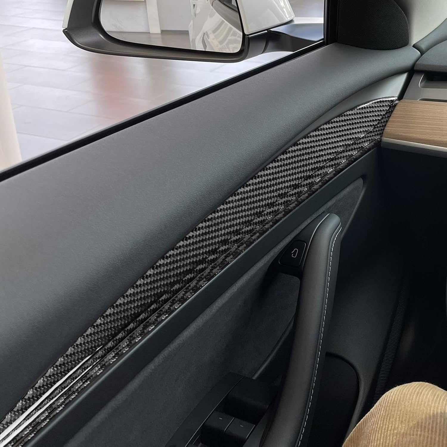Car Door Panel Decoration Strip Real Sporty Style Carbon Fiber Sticker Compatible with Tesla Model Y 2020 2021 2022 2023 2024 2025 Model 3 2017-2022 Auto Interior Accessories Decals 8pcs Black
