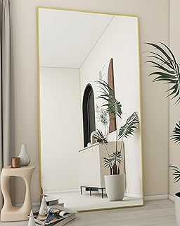 Koonmi 76"x34" Floor Mirror Full Length, Bedroom Floor Body Mirror with Stand, Large Gold Mirror, Leaning, Standing or Han...