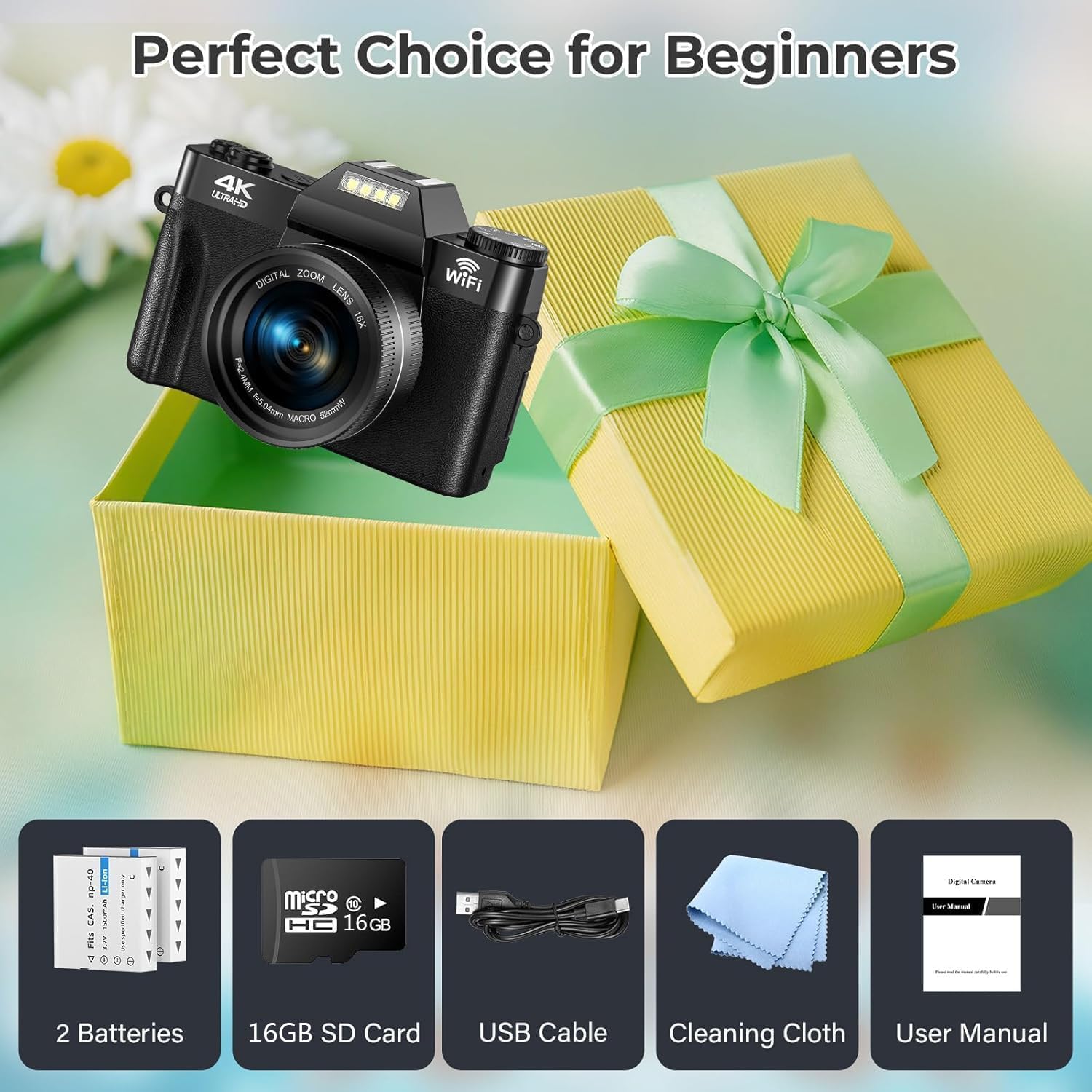4K Digitalkamera mit WLAN, 75MP Kompaktkameras - 3 Inch 180 Grad Autofokus Wiederaufladbare Vlogging Fotoapparat Kamera mit WiFi Micro SD Karte &2 Akkus, 16X Digitalzoom für Anfänger