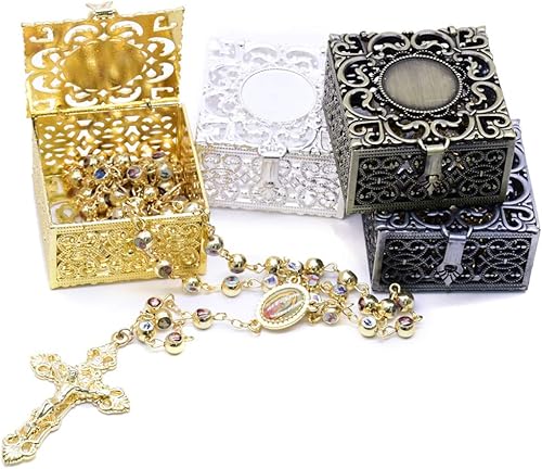 Miniatura 7 de Caja de cuentas de rosario, collar religioso, caja de almacenamiento de rosario, joyero vintage para rosario, recuerdos (1)