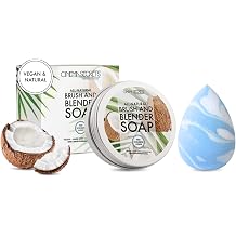 Cinema Secrets Vegan Makeup Brush Cleanser Soap & Makeup Sponge Set - Mini Brush & Make Up Sponge Cleaner with Scrubber + Latex-Free Blending Sponge - Deep Cleaning & Seamless Blending Kit 2 Count