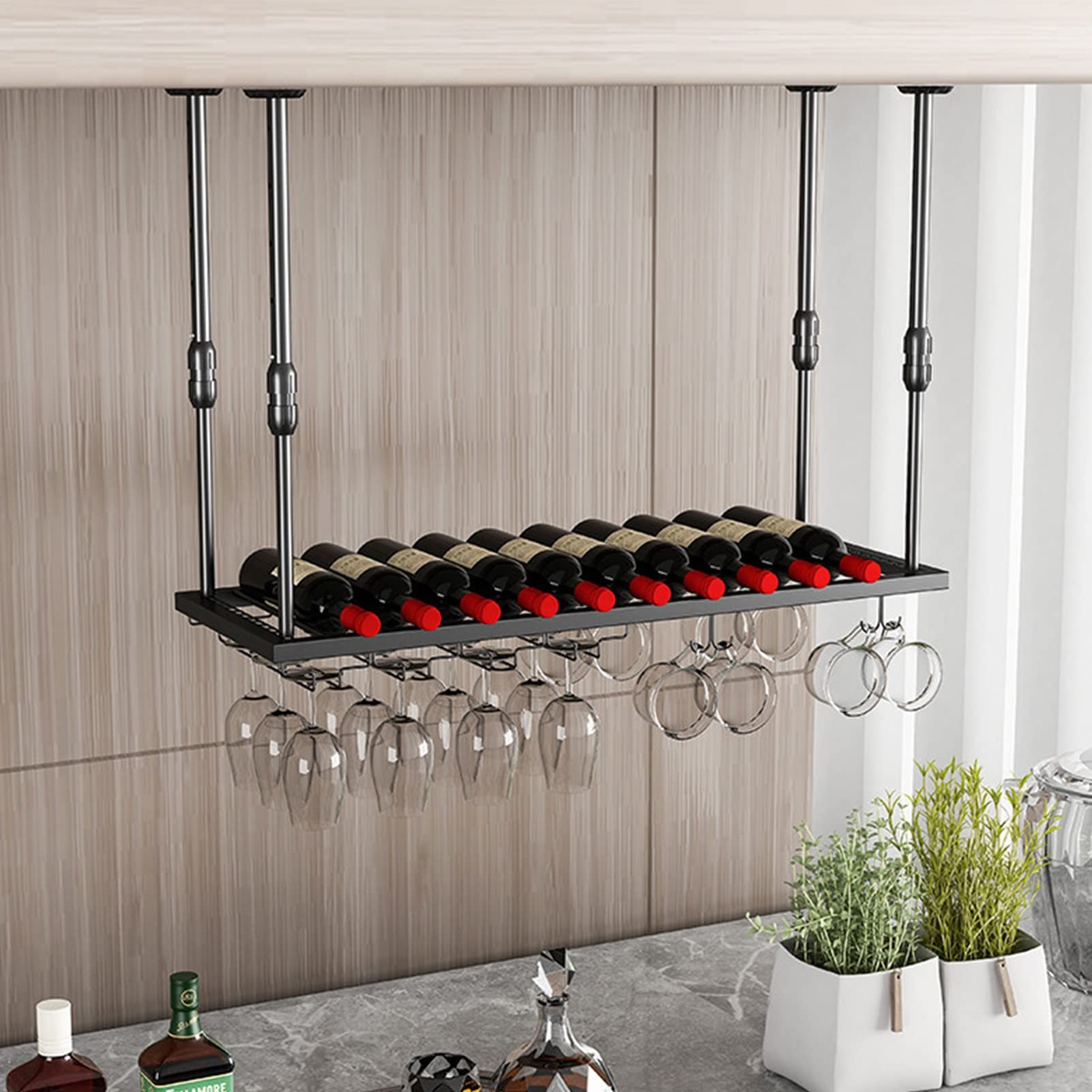 Support de plafond pour bouteilles de vin et verres inversés