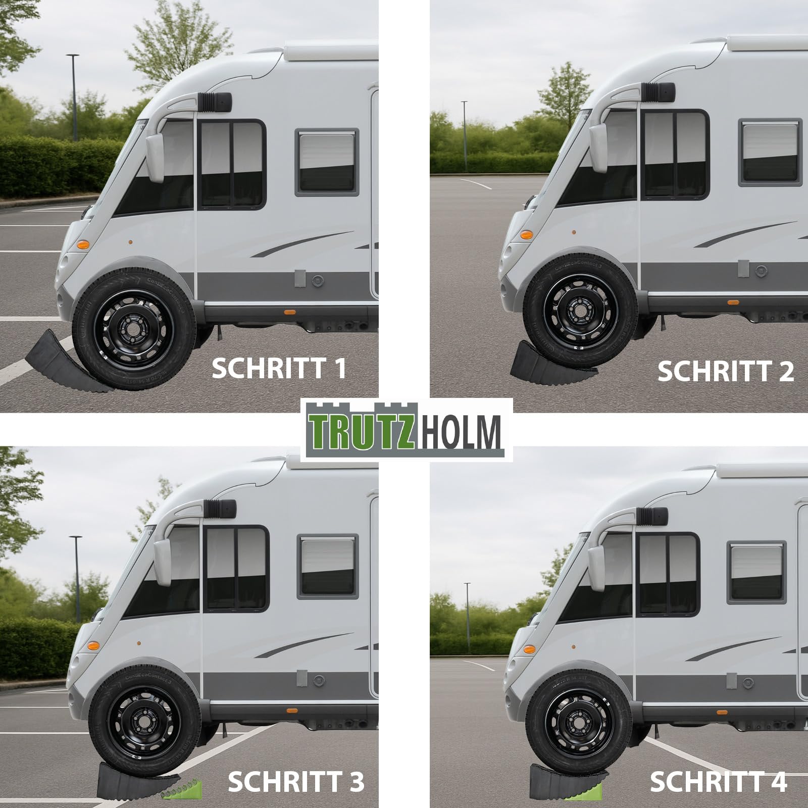 TRUTZHOLM 2X Auffahrkeile Set für Wohnmobil Wohnwagen PKW 13,5t Nivellierkeile rutschfest Ausgleichsrampe Kunststoff Höhenausgleichsrampe mit Unterlegmatten & Aufbewahrungstasche