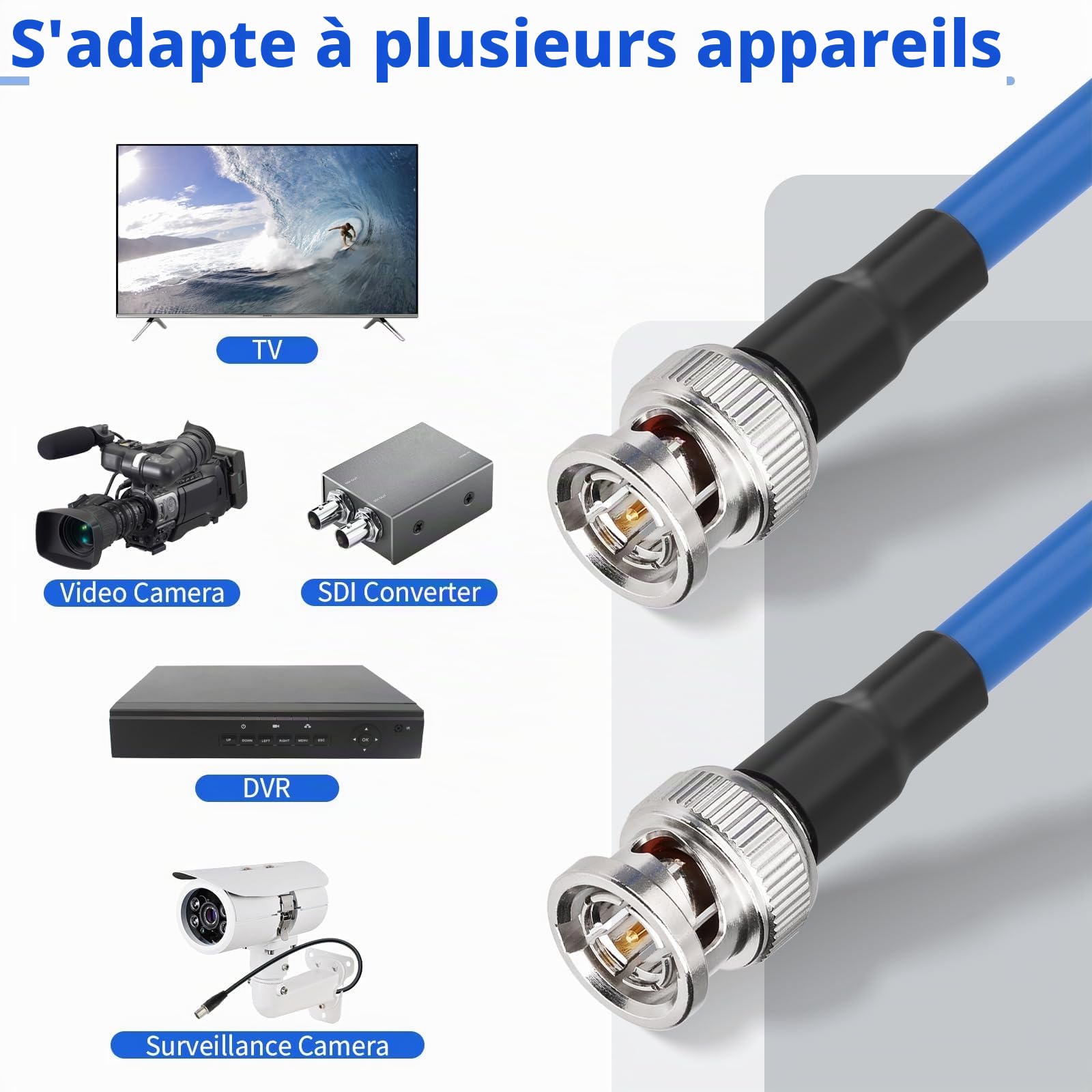Superbat Câble SDI 10m 3G/6G/12G BNC 75 Ohms Mâle à Mâle RG6