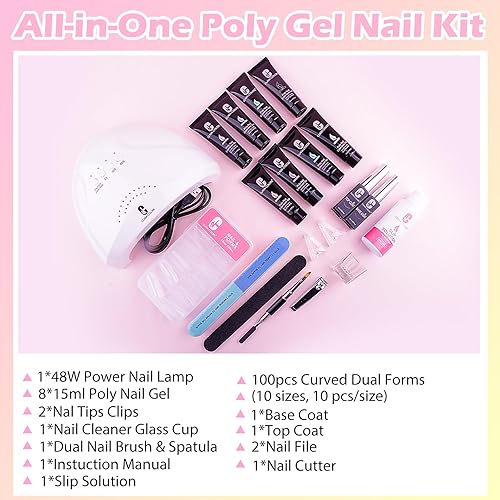 Miniatura 8 de Clara Colors Kit de uñas de poligel, 4 colores de 1.0 fl oz, blanco transparente, nude, rosa, kit de uñas de gel de extensión con solución
