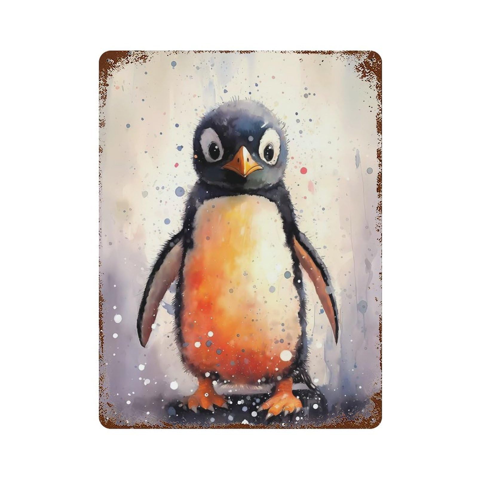 Penguin Watercolor Rust Effect Tin Sign 15.7"x11.8", Rustic Home Decor for Cafe, Home Bar And Lounge Decor