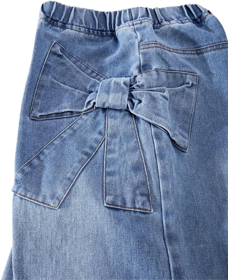Nivne Tco Tween Girls' Jeans Casual Elastic Waist Straight-Leg Denim Pants with Bowknot for Girls Clothing - Image 3