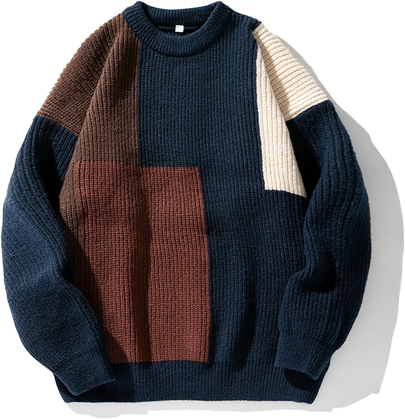 American Men's Pullover Spliced Warm Sweater, high-end Niche Long Sleeved top, Round Neck Casual Design Jacket