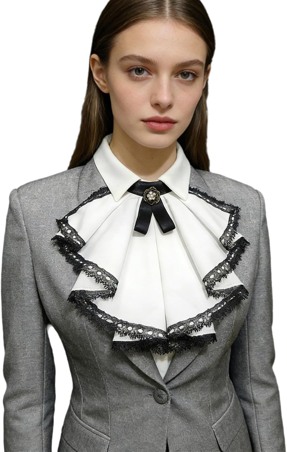 Victorian Vintage Chiffon Jabot Neck Collar Gothic Detachable Lace Ruff Fake Collar for Women