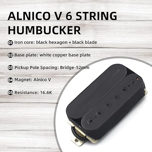 Miniatura 2 de MAXCHEER Alnico - Guitarra eléctrica de 5 puentes, hoja humbuckertornillo hexagonal, ajuste de doble bobina, pastilla de guitarra con 4 cables de