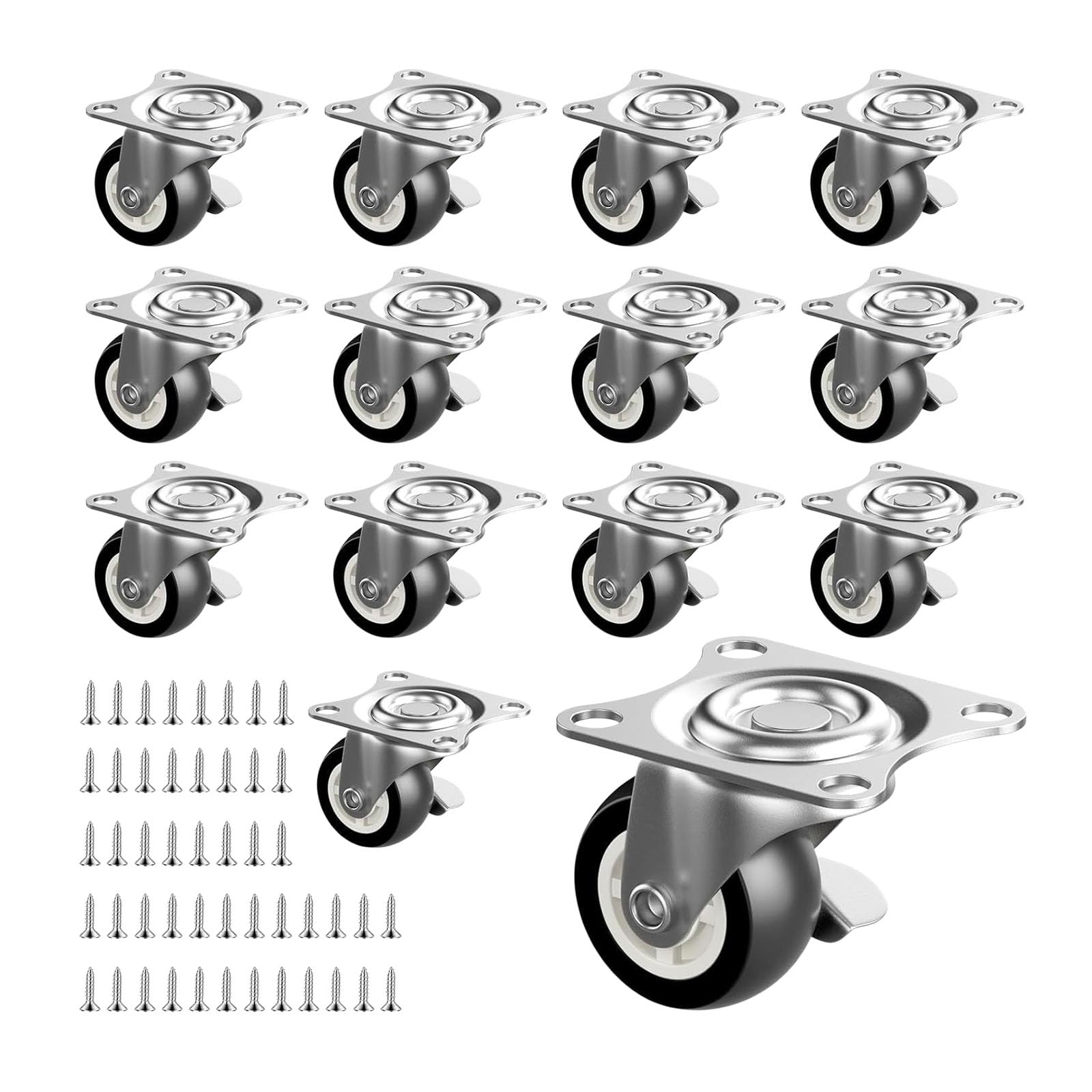 Fentency Multicolor 14Pcs 1Inch Pvc Furniture Casters With Brake Universals Heavy Trolley Wheel For Smooth Quiet Movement Pvc Furniture Casters