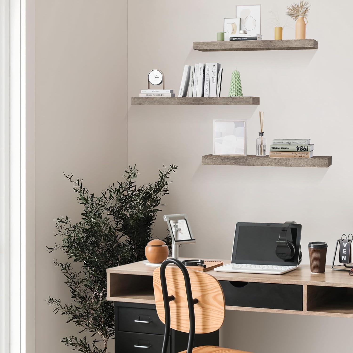 Colima Floating Shelves for Bedroom, Bathroom, Living Room, Kitchen, Office - White Wood Wall Mounted Shelves - Set of 3, 36 Inch, 1.3" Thick