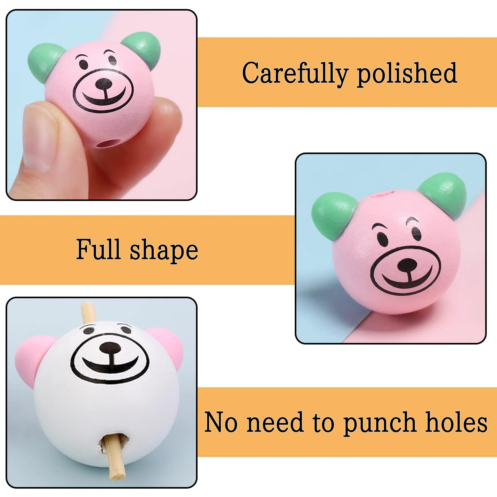 Palline Di Legno Con Faccine - 60 Pezzi Con Foro Per Lavoretti Creativi - Foto 2