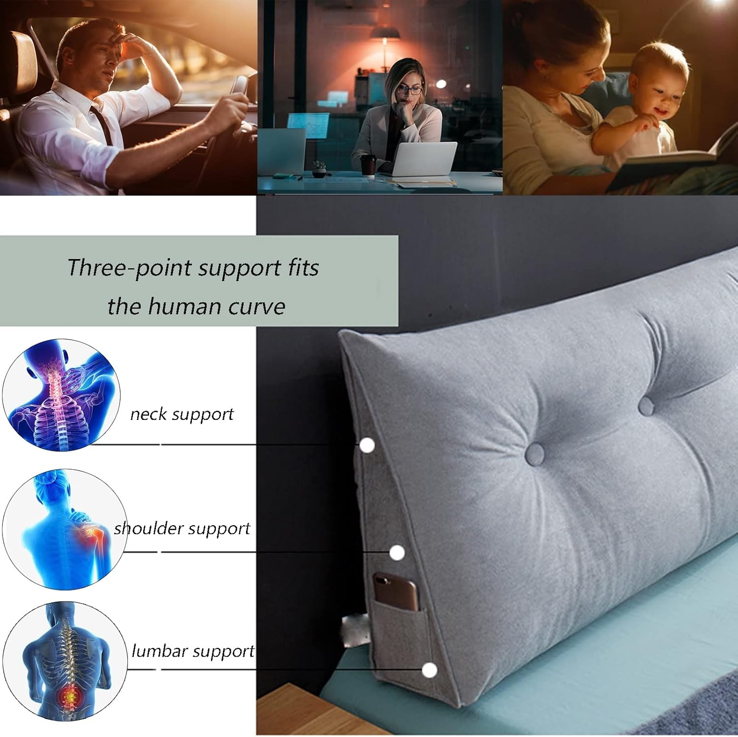 Removable Headboard Pillow for Daybed - Backrest Support Cushion, 23.6IN Lumbar Pad for Office & Home Comfort, Soft Positioning Pillow, Ergonomic Design. (C 39.37IN/100CM)