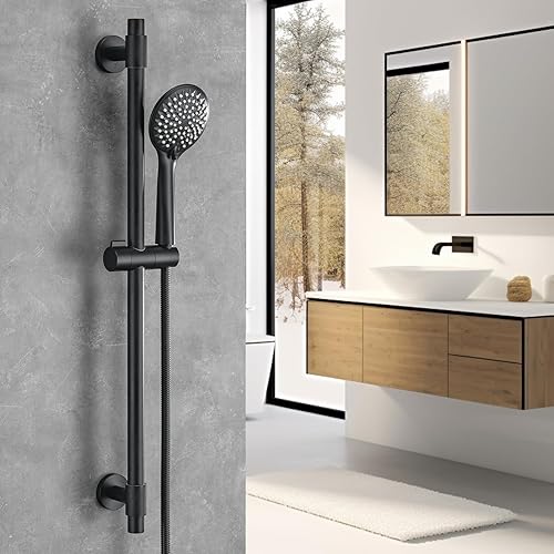 Miniatura 2 de Barra deslizante de ducha ajustable con cabezal de ducha de mano de 5 funciones, combo de barra deslizante de acero inoxidable con manguera