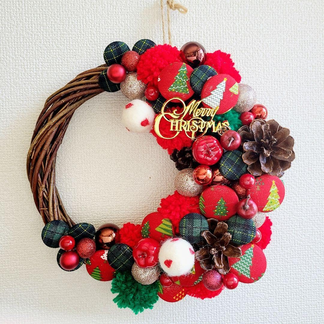 クリスマスリース3センチくるみボタンヘアゴム2点セット クリスマスリース3センチくるみボタンヘアゴム2点セット