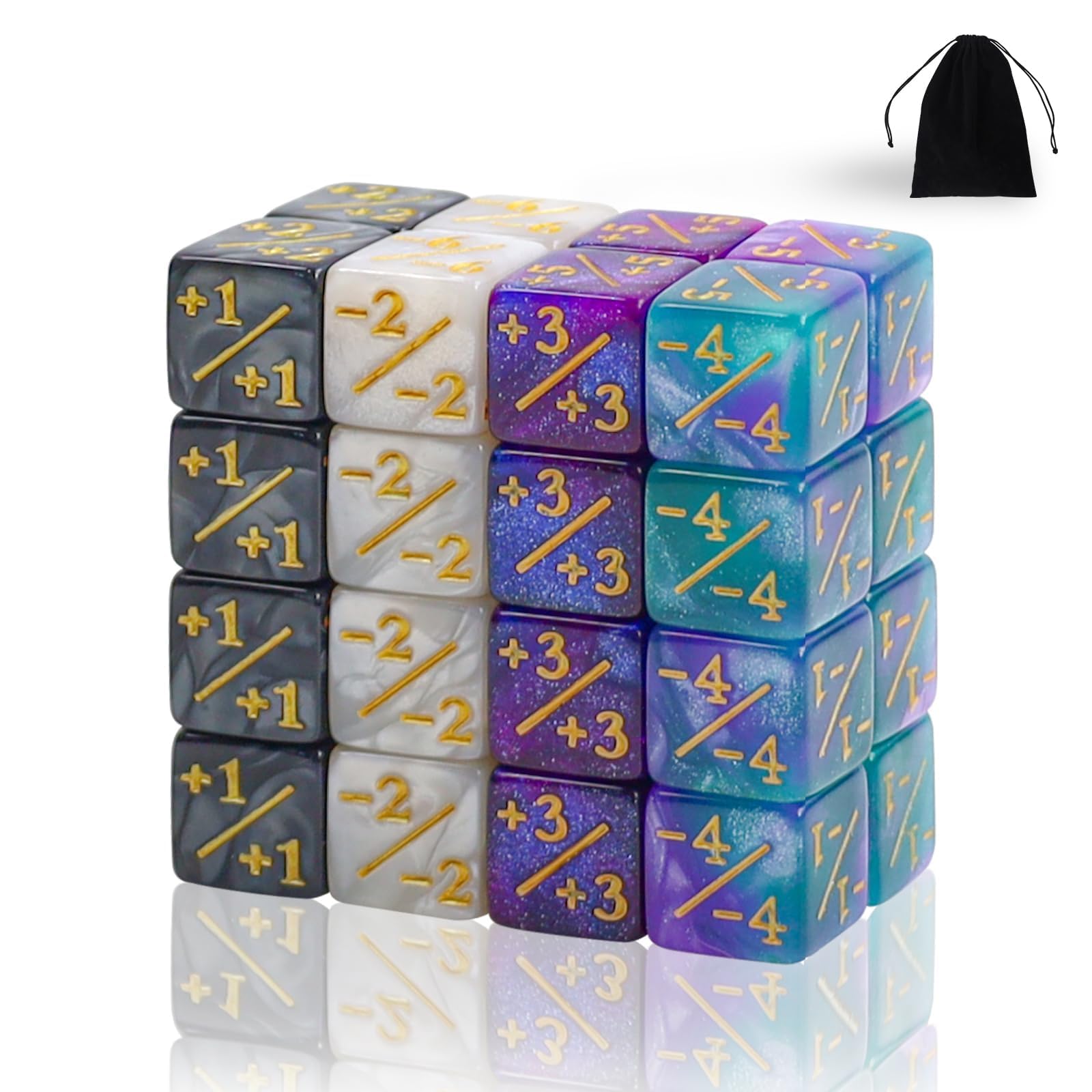 Zestaw 32 sztuk tokenów MTG licznik tokenów, Glitter Sparkle kostki (32 szt. Gwia?dzista Noc Fioletowa Czarna i Bia?a)