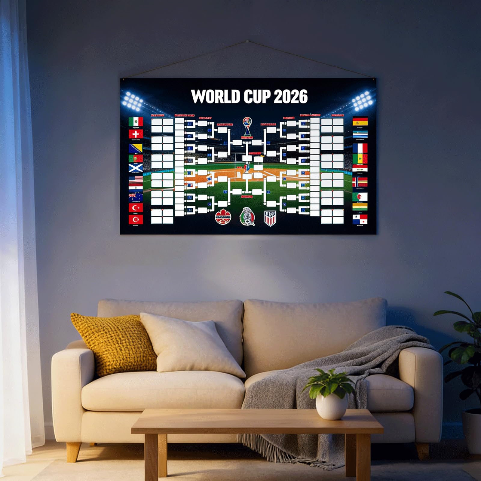 1 Pièce Poster Coupe du Monde 2026, Affiche avec Calendrier Complet des Matchs, Impression Haute Définition & Résistant à l‘Eau, Décoration Fan pour Maison & Bar, pour Soirée Fan & Salon