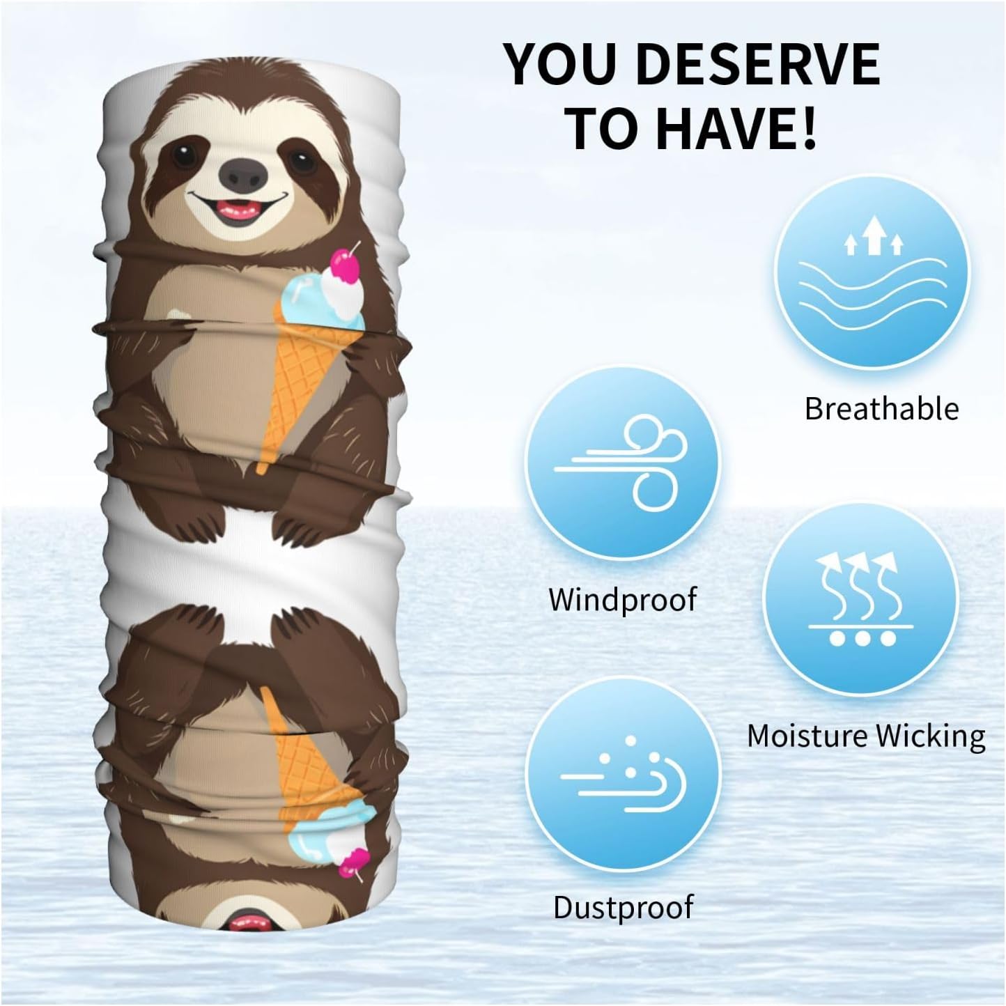 Sloth Eating Ice Cream Prints Soft and Comfortable Multifunctional Sports Headband Quick Drying Moisture Wicking for All Outdoor Activities