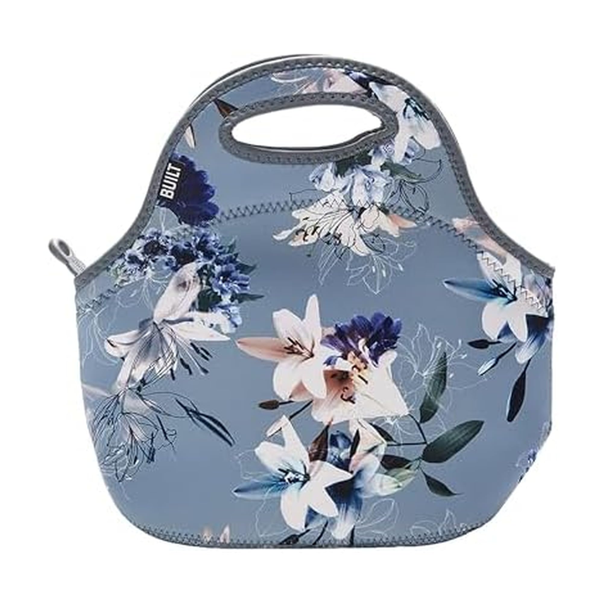 BUILT Gourmet Getaway Soft Neoprene Lunch Tote Bag - Lightweight, Insulated and Reusable Pewter Lily 5238344