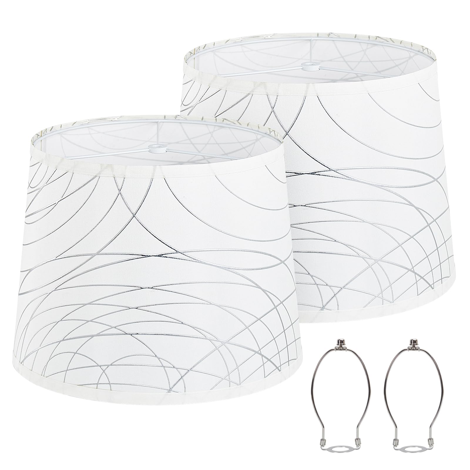 Juego de 2 pantallas blancas para lámpara de pie de mesa, pantallas con diseño de línea, parte superior de 12.7 pulgadas x 12.7 pulgadas inferior x 10 pulgadas de alto, lino natural hecho a mano,