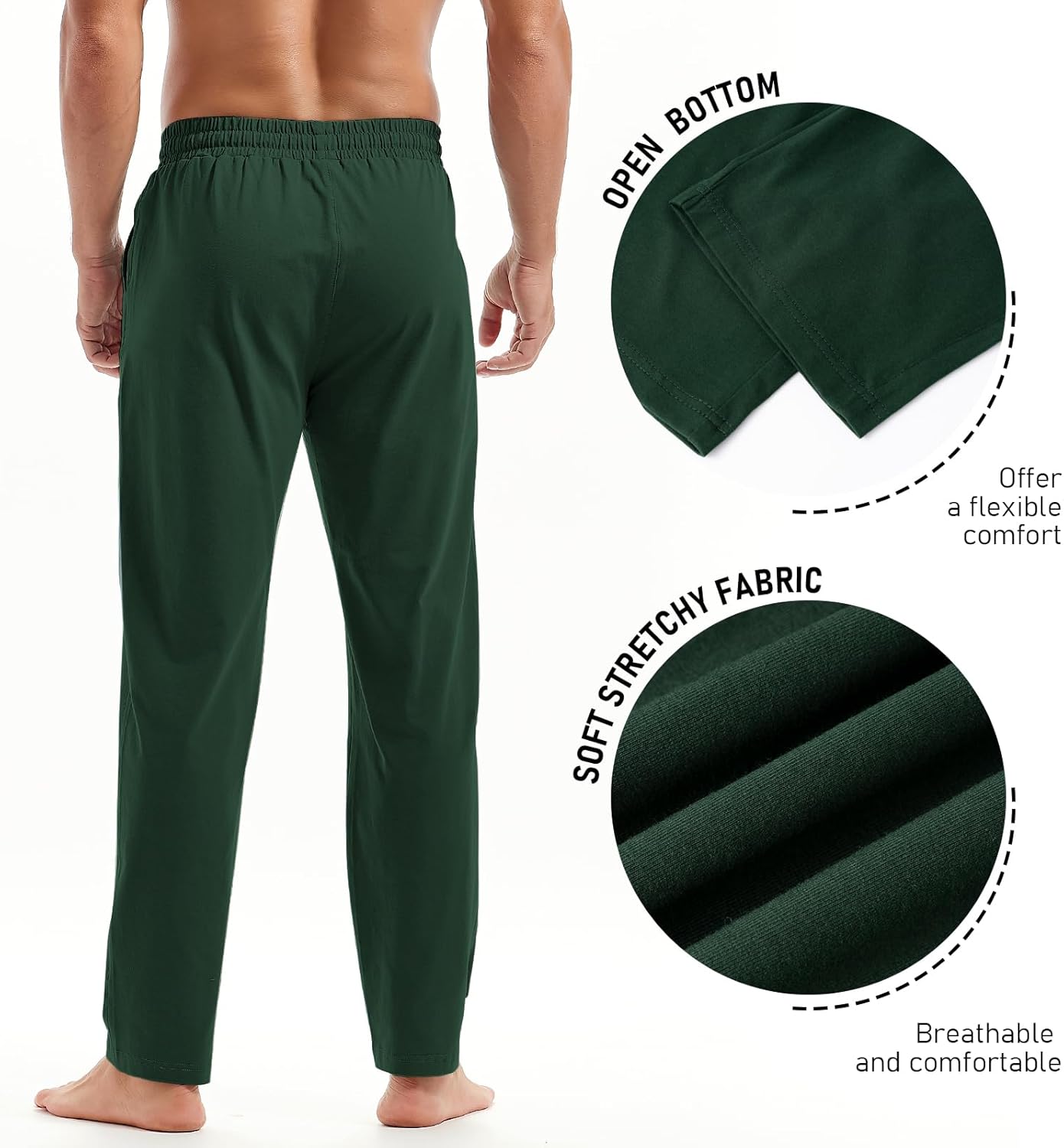AMY COULEE Mens Cotton Yoga Pants Running Workout Lightweight Sweatpants Open Bottom Lounge Pants with Pockets - Image 5