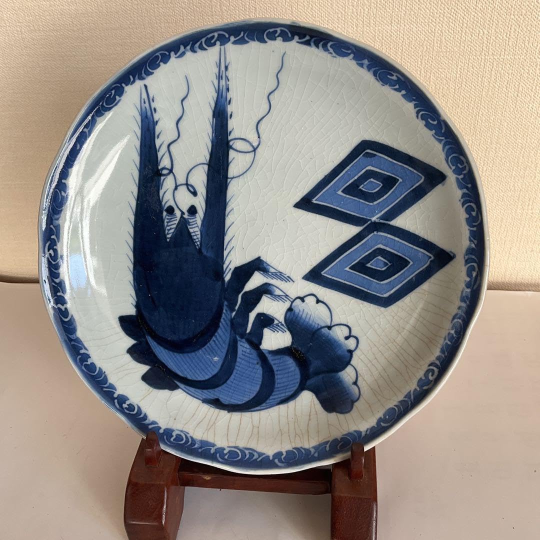 古伊万里　染付海老の図中皿　江戸時代後期頃　優品 古伊万里 染付海老の図中皿 江戸時代後期頃 優品 【公式通販】