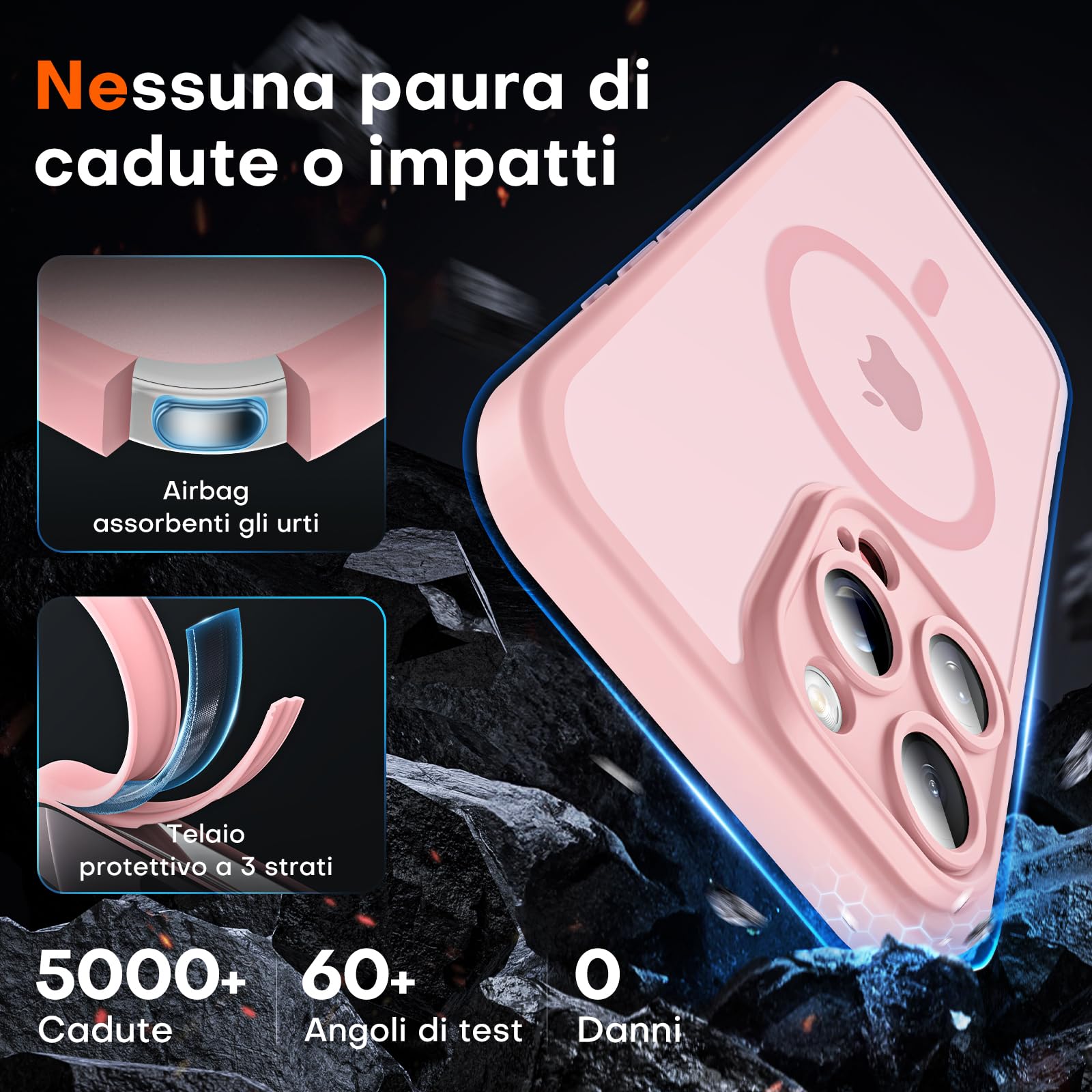 TOCOL Cover Magnetica per iPhone 16 Pro Max 6,9 Pollic, Compatibile con MagSafe, Protezione Fotocamera Integrata, Custodia Antiurto Traslucida Opaca, Rosa Chiaro