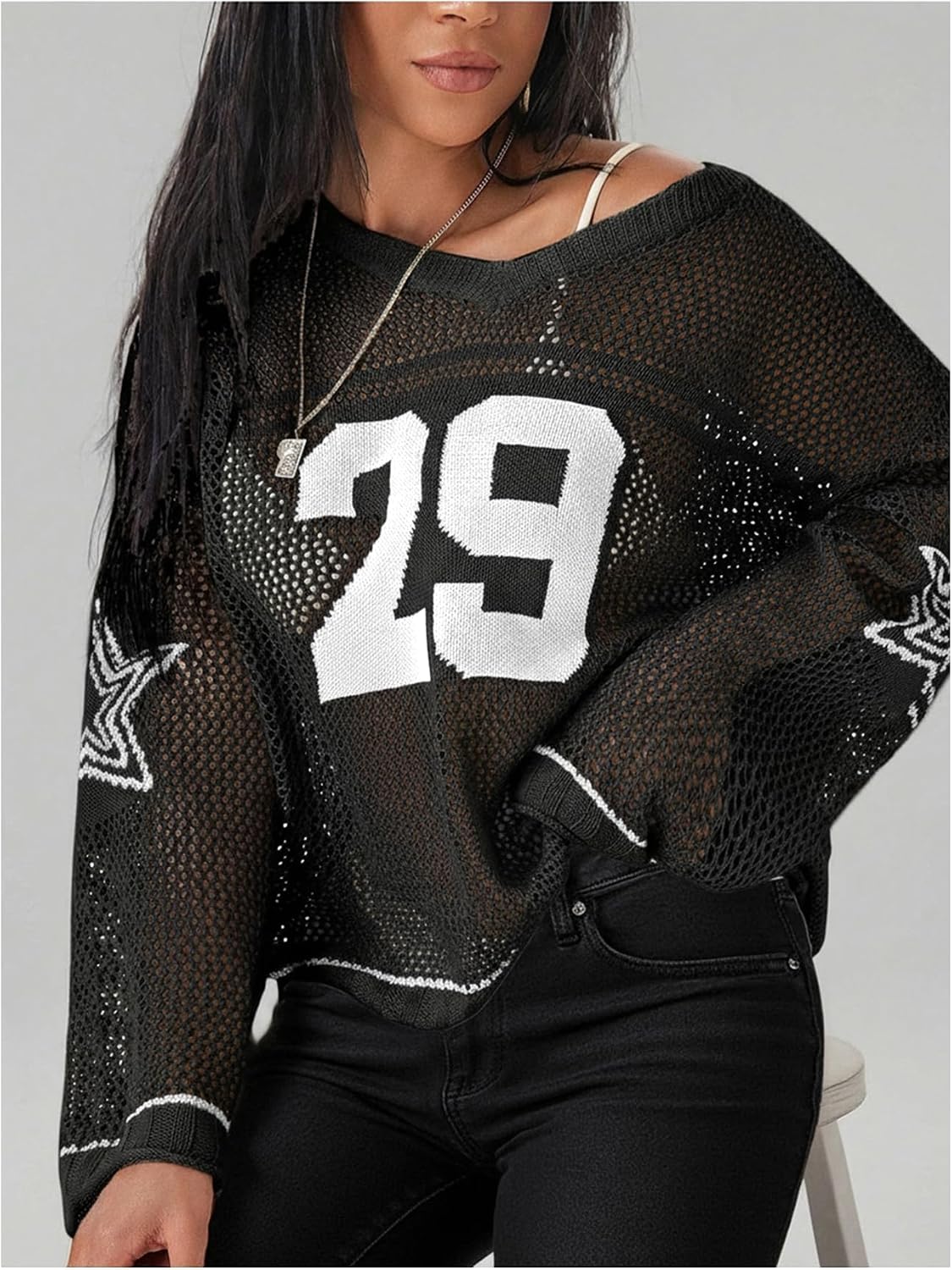 Milumia Women's Number Crochet Jersey Shirt Y2k Graphic Oversized Swimsuit Cover Up Summer Knitted Tops