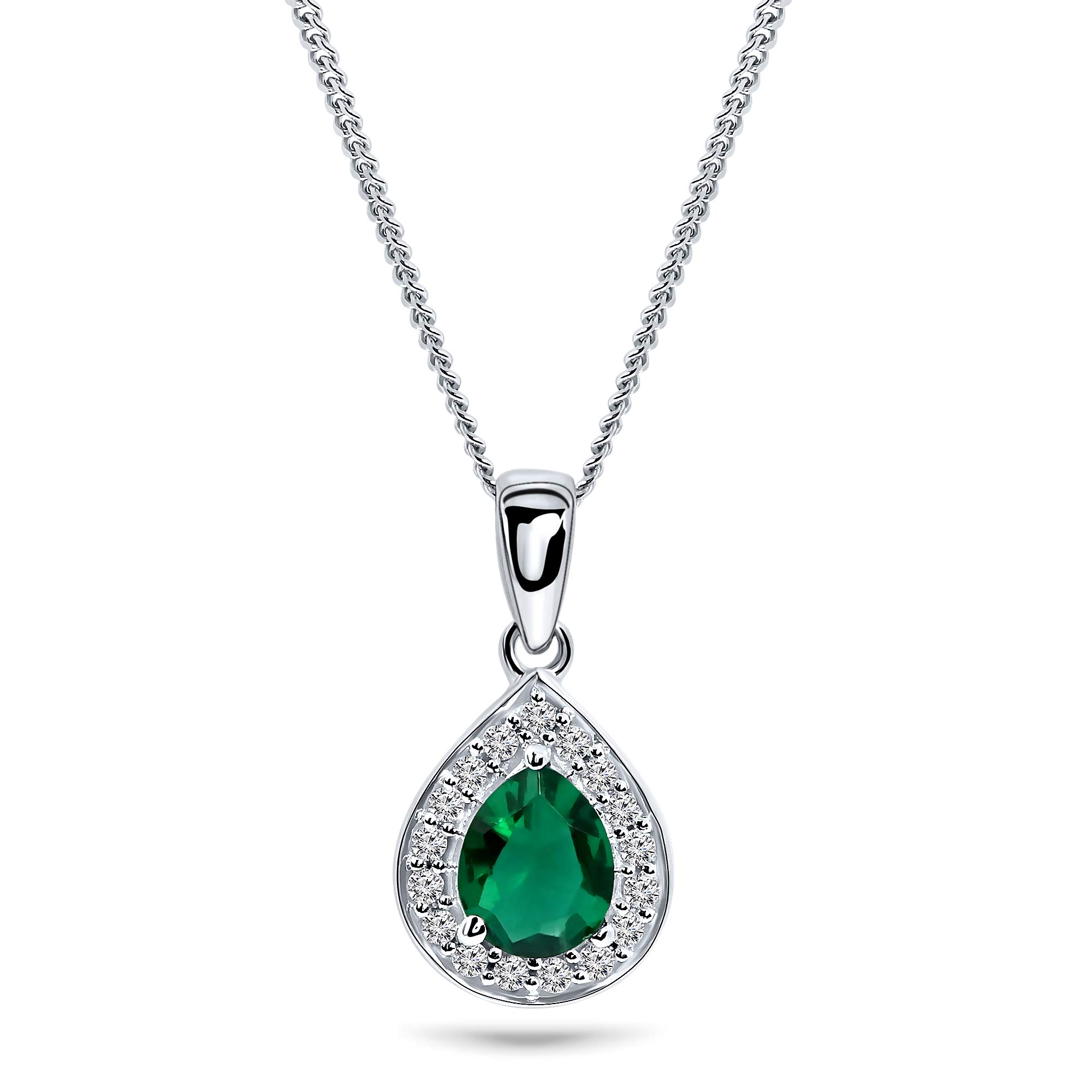 Miore, collana da donna con ciondolo a goccia, con zaffiro, rubino, smeraldo e diamanti in oro bianco 9 carati/ 375, 0,06 ct, Oro, smeraldo,