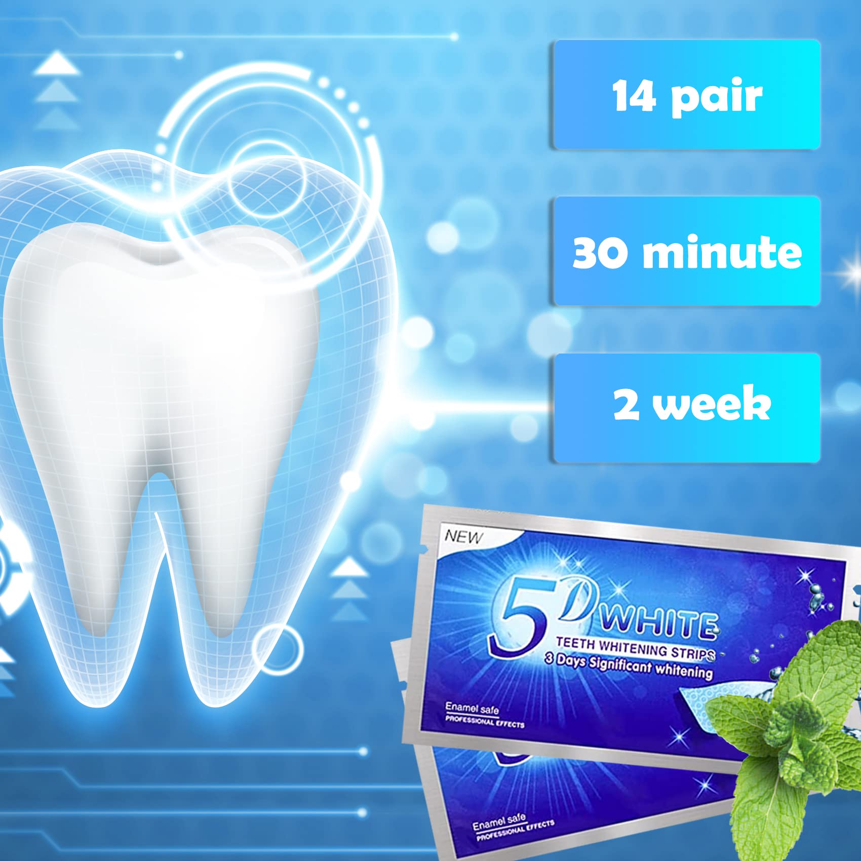 Sbiancante per Denti, 56 Strisce Sbiancanti Denti, Riduce Sensibilità dei Denti e Rimuove Macchie Dental