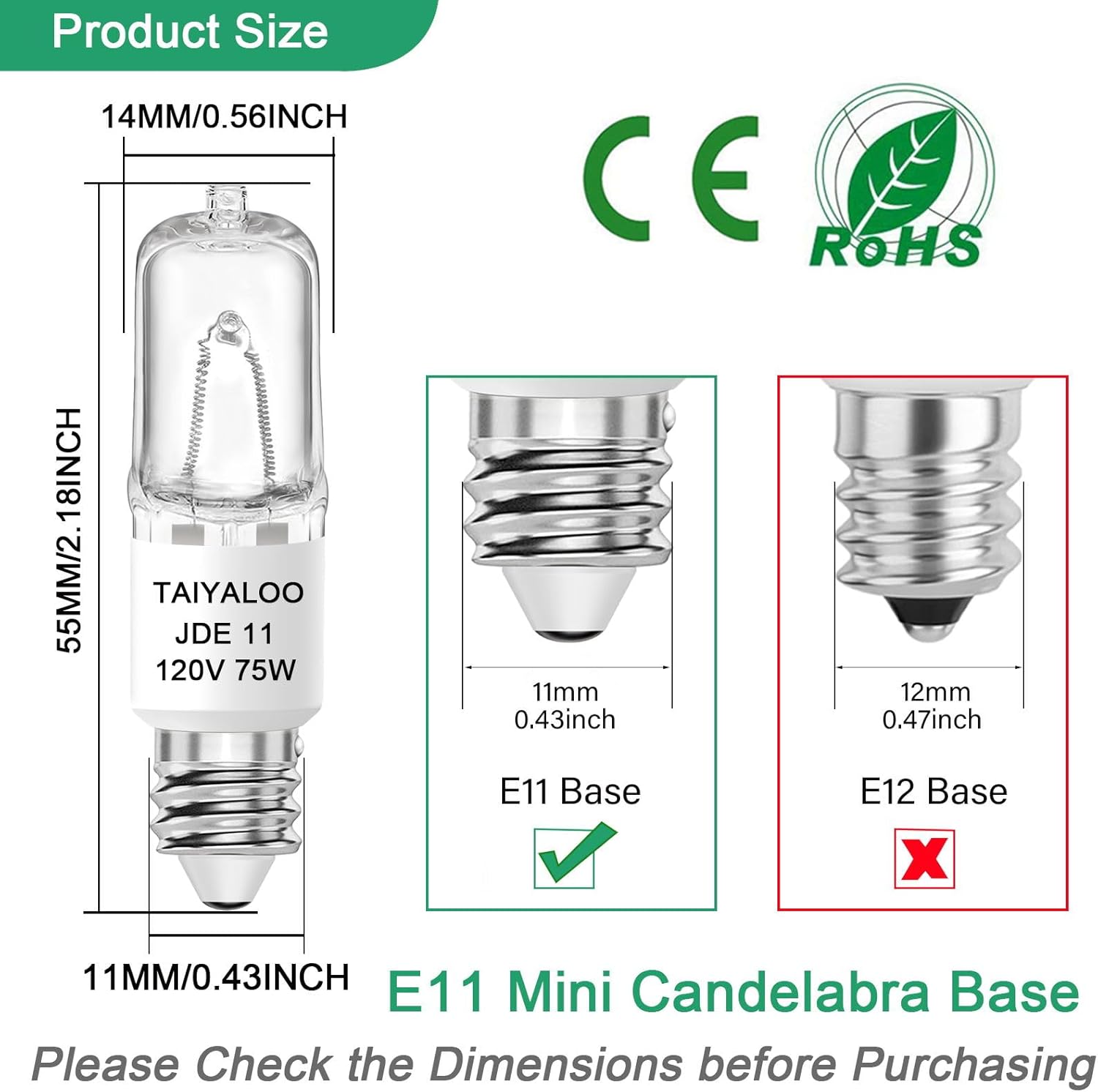 TAIYALOO JDE11 120V 75W Halogen Bulb (Replacement E11 LED Bulb), T4 Mini Candelabra Base, 4 Pack JD E11 Bulb for Chandeliers, Ceiling Fan, Table Lamps, Cabinet Lighting, 2700K Warm White, Dimmable