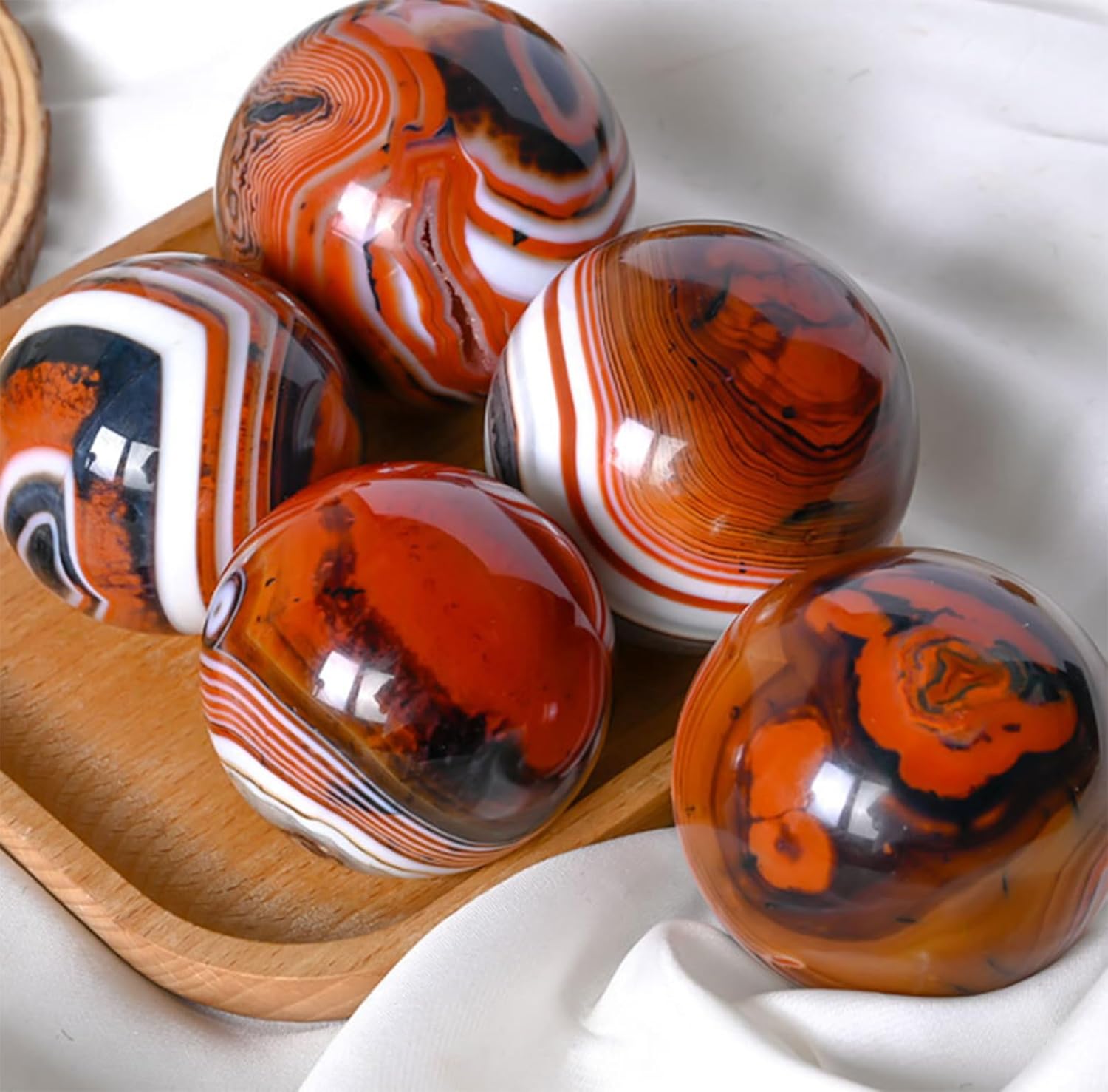 Striped Red Agate Quartz Gemstone Crystal Ball Round Sphere Collection FengShui Home Decor Ornaments,60~70mm