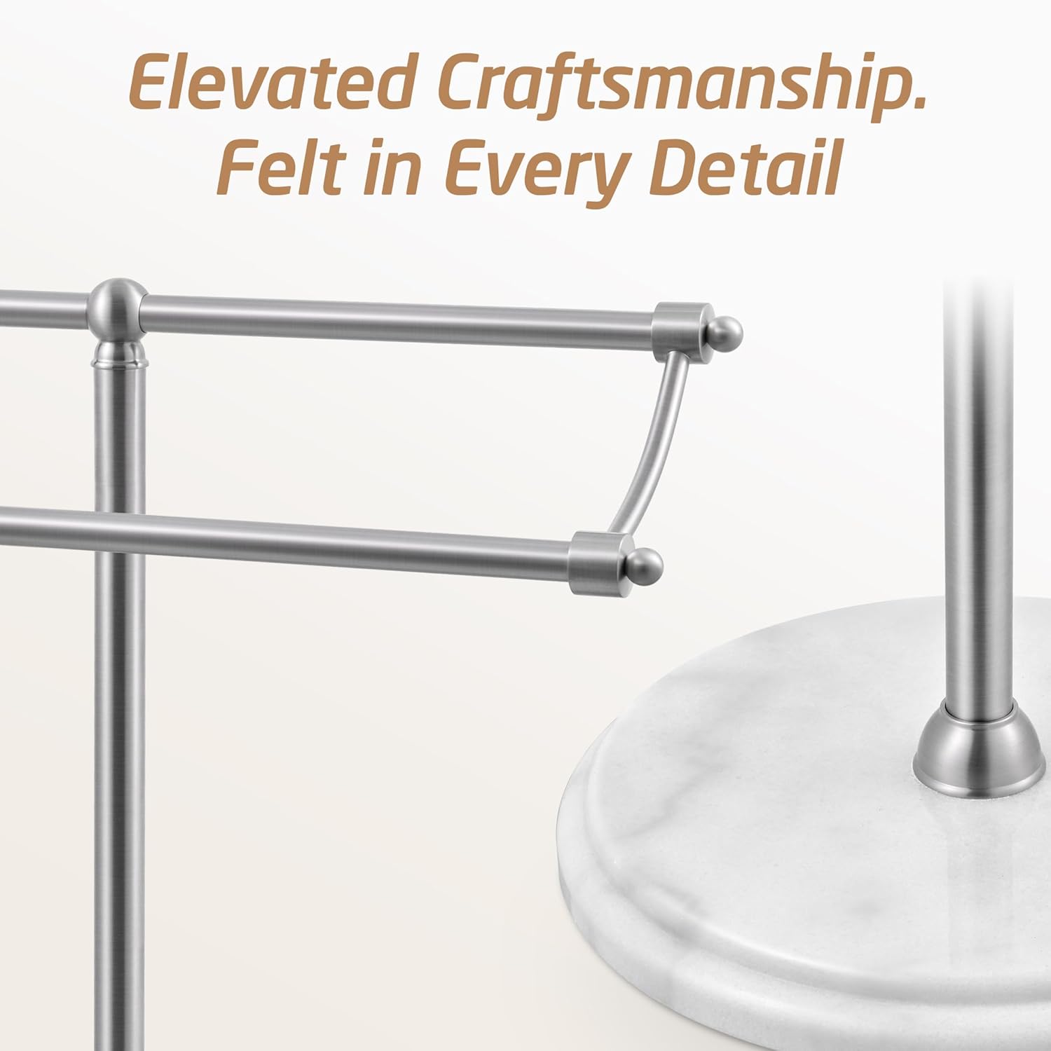 KES Anti Wobble Free Standing Towel Rack with 3X Thicker Weighted Natural Marble Base, 2-Tier Towel Rack Stand for Bathroom Floor, Rustproof 18/8 Stainless Steel, Antique Brushed Steel, BTH241-2