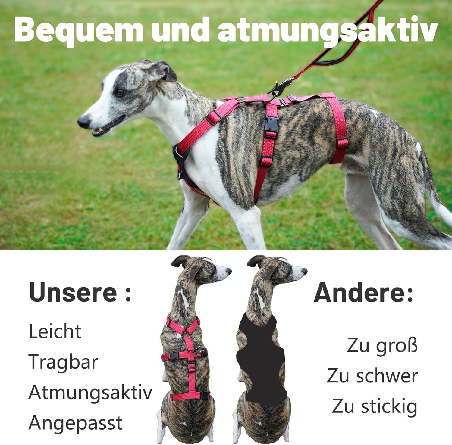 Sicherheitsgeschirr Hund, Anti Zug Hundegeschirr, Panikgeschirr für Hunde, Ausbruchsicheres Geschirr Hund, Verstellbare, Atmungsaktiv Weste für kleine, mittelgroße und große Hunde (Rosarot,M)