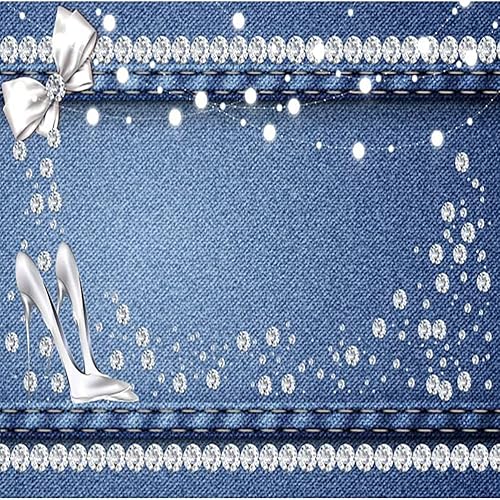 Miniatura 6 de AOFOTO 4.9 x 32.5ft, color azul denim y diamante telón de fondo con brillantes diamantes de cristal Bowknot fotografía fondo para mujer niña fiesta