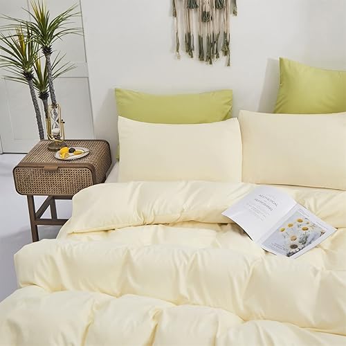 Miniatura 5 de Cottonight - Juego de edredón color marfil tamaño Queen, edredón moderno de algodón suave y transpirable, color blanco crema, para mujeres y hombres