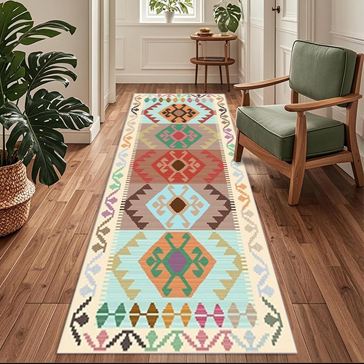 Siunwdiy Multicolored-Beige Runner Rug 60x100cm Non Slip Washable Carpet for Hallways Bedroom Entry, Kitchen Mat Floor Runner for Living Room